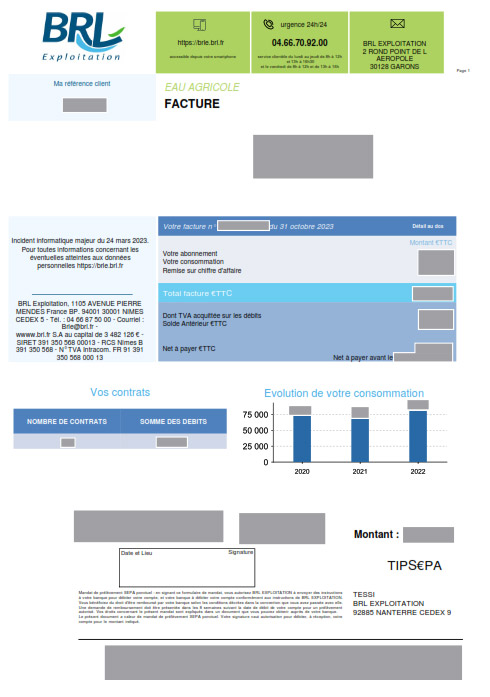 Facture d'eau professionnels